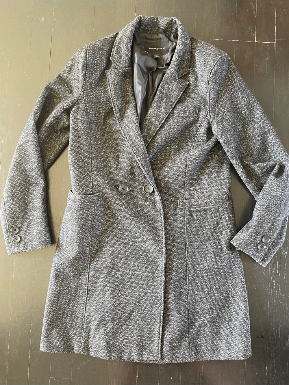 Banana Republic Gray Double-Breasted Wool-Blend Coat - Excellent Condition
